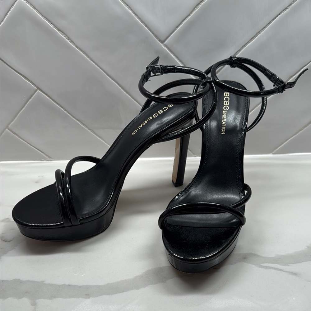 BCBGeneration Black Heels with Strappy Design